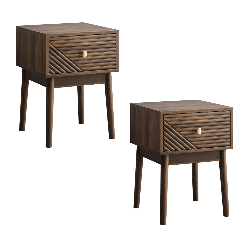 Comodino con 2 cassetti e maniglie in metallo - per camera da letto - 40×40×55 cm - noce
