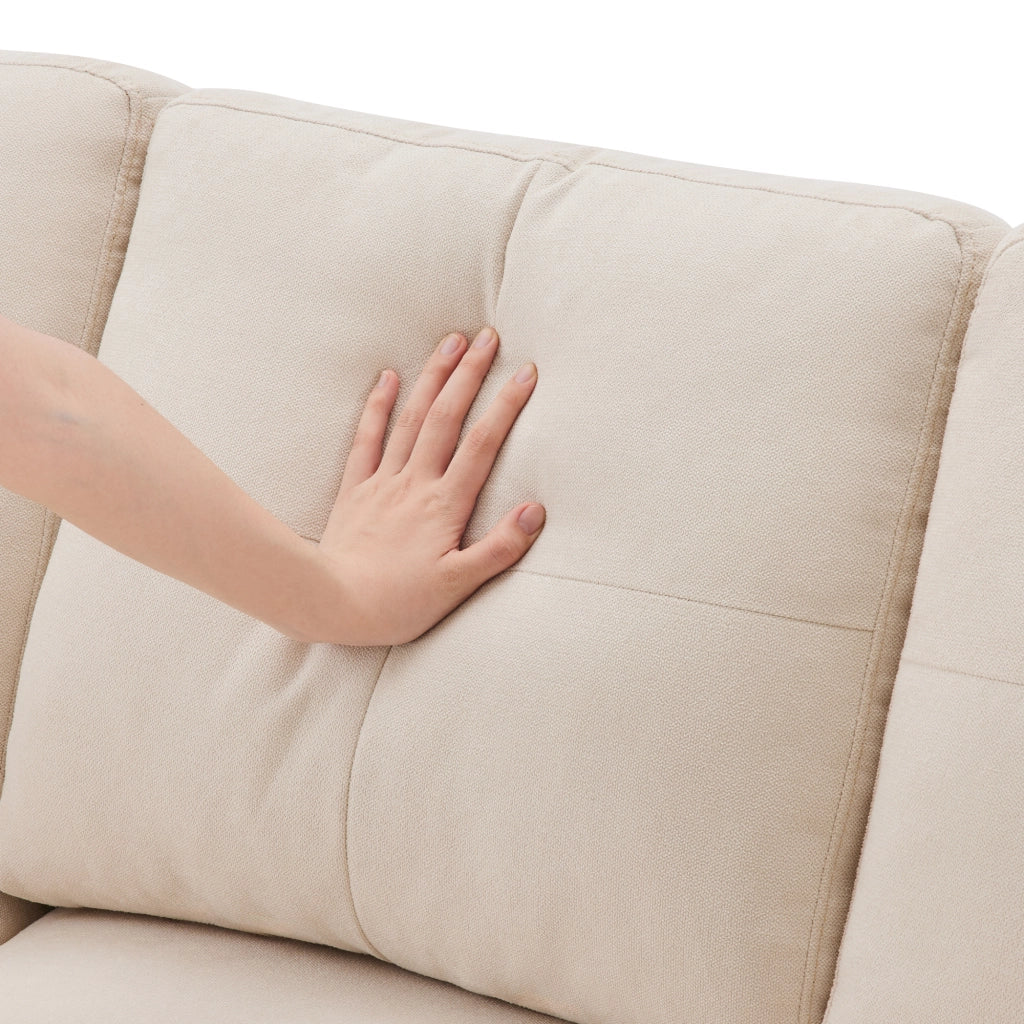 OKWISH Divano ad Angolo Reversibile 3 Posti, con Contenitore, Portabicchieri e 2 Cuscini, Tessuto Cotone Lino, Beige