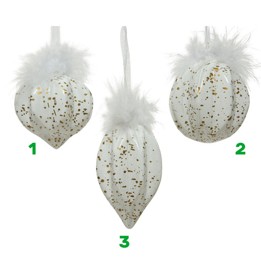 PALLINA DI VETRO CON PIUME 8CM