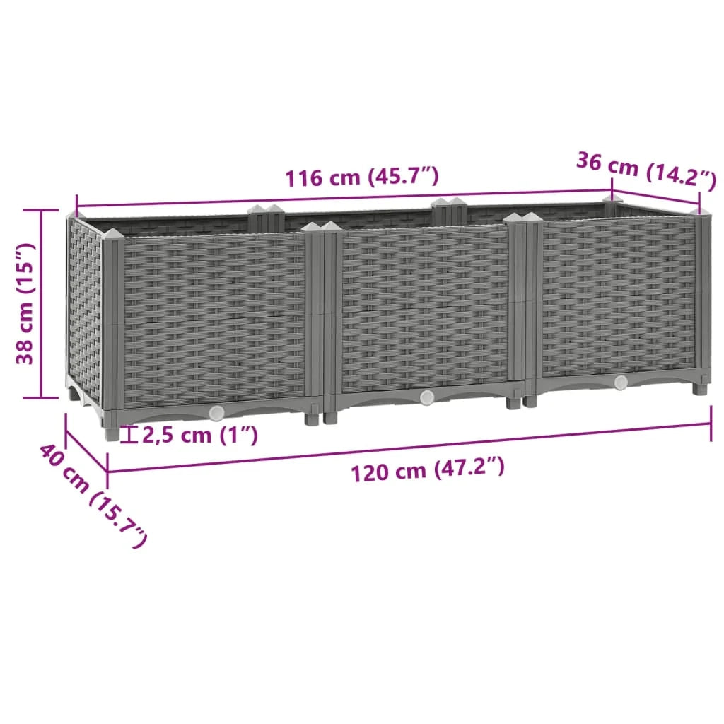 Fioriera rialzata per piante fiori terrazza giardino 120 x 40 x 38 cm polipropilene grigio 02_0039200