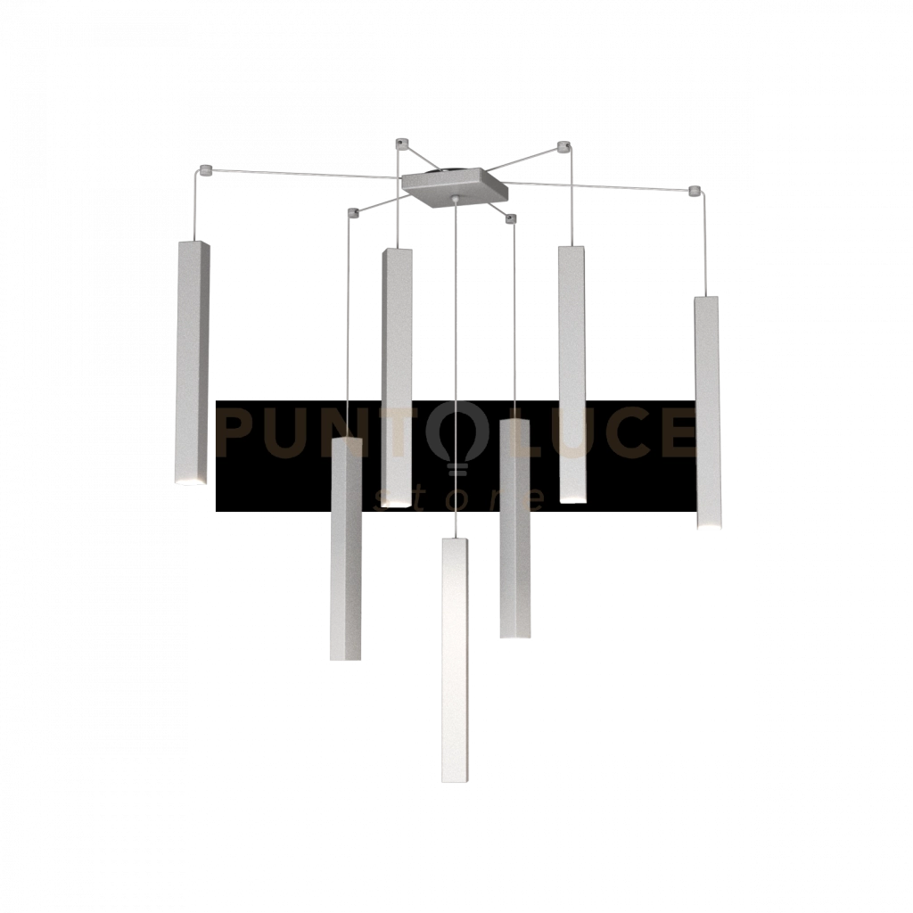 SQUARE TUBE SOSPENSIONE 7 LUCI GRIGIO CAVO CM.250 CON BASE 1173-S7-GR
