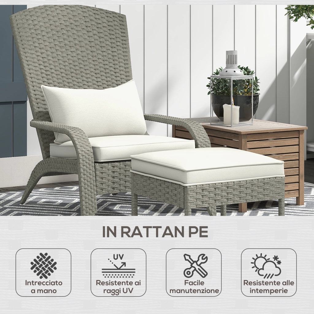 Sedia da Giardino con Poggiapiedi Rattan ¨C Xylo ¨C Grigio e Crema 64x82x89 cm