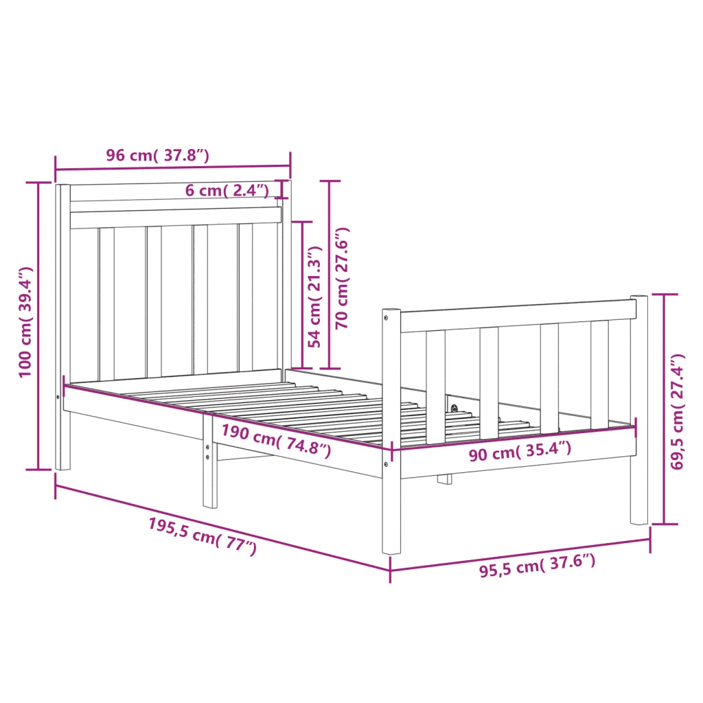 Giroletto-Struttura Letto in Legno Massello 90x190 cm Single 196917