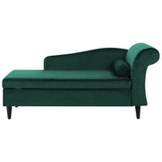 Chaise longue rivestimento in velluto verde con contenitore a versione destra con cuscino