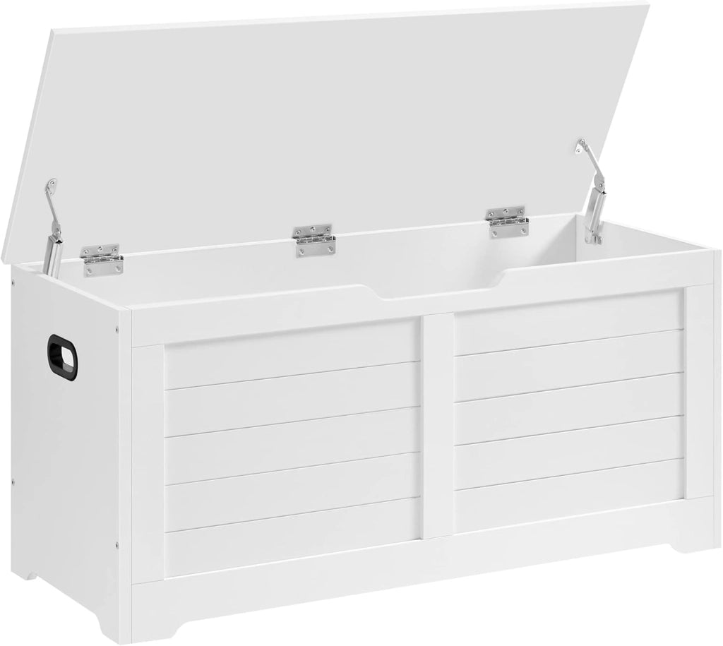 VASAGLE Cassapanca, Panca Portaoggetti, Pouf Organizzatore con 2 Cerniere di Sicurezza, Scarpiera, 40 x 100 x 46 cm, Corridoio, Camera da Letto, Soggiorno, Bianco Nuvola LSB061T10