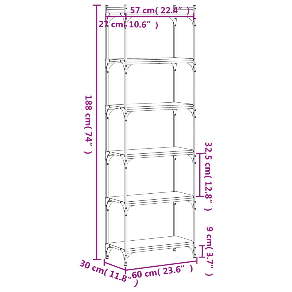 Libreria a 6 Ripiani Nera 60x30x188 cm in Legno Multistrato 837662