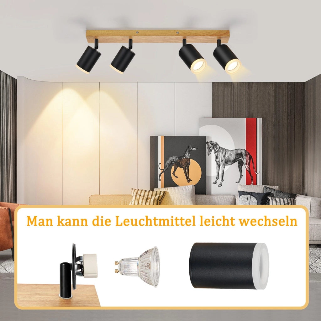 ZMH Faretto da soffitto 4 luci GU10 legno acrilico orientabili 350° per soggiorno
