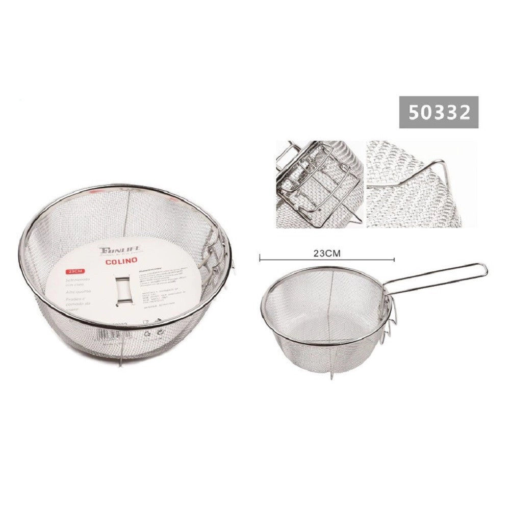 Trade Shop - Cestino Cestello Colino Setaccio Rotondo Scola Frittura In Acciaio 23 Cm 50332 -