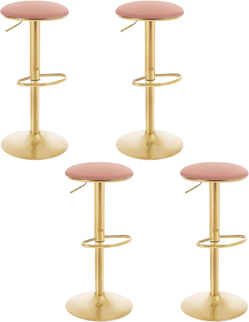 Sgabelli da Cucina Set di 4 Girevoli a 360°, Sgabelli da Bar Regolabili in Altezza da 60 a 80,5 cm, Sgabelli Alti con Seduta in Velluto per Sala da Pranzo, Soggiorno, Bar, Rosa, BH302rs-4