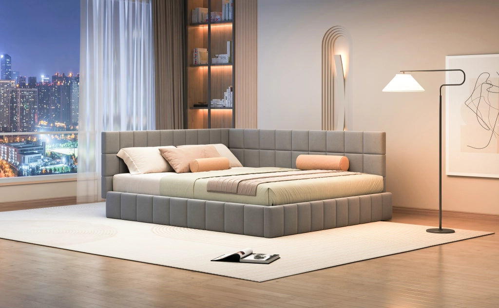 DESMIU Divano letto 160 × 200 cm 2 posti con schienale reversibile, senza materasso, in tessuto grigio