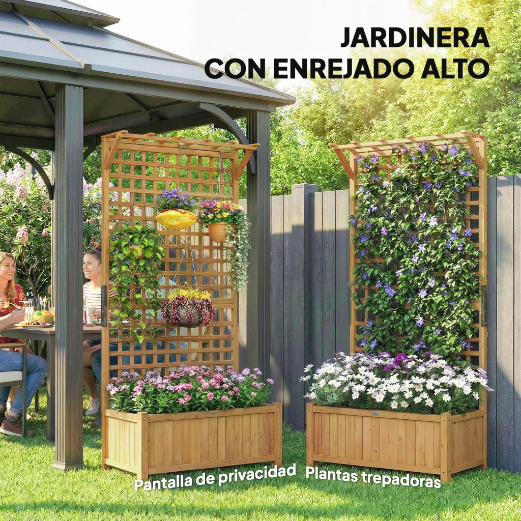 Fioriera con traliccio in legno per piante rampicanti ¨C zephmum ¨C naturale 90x45x183 cm