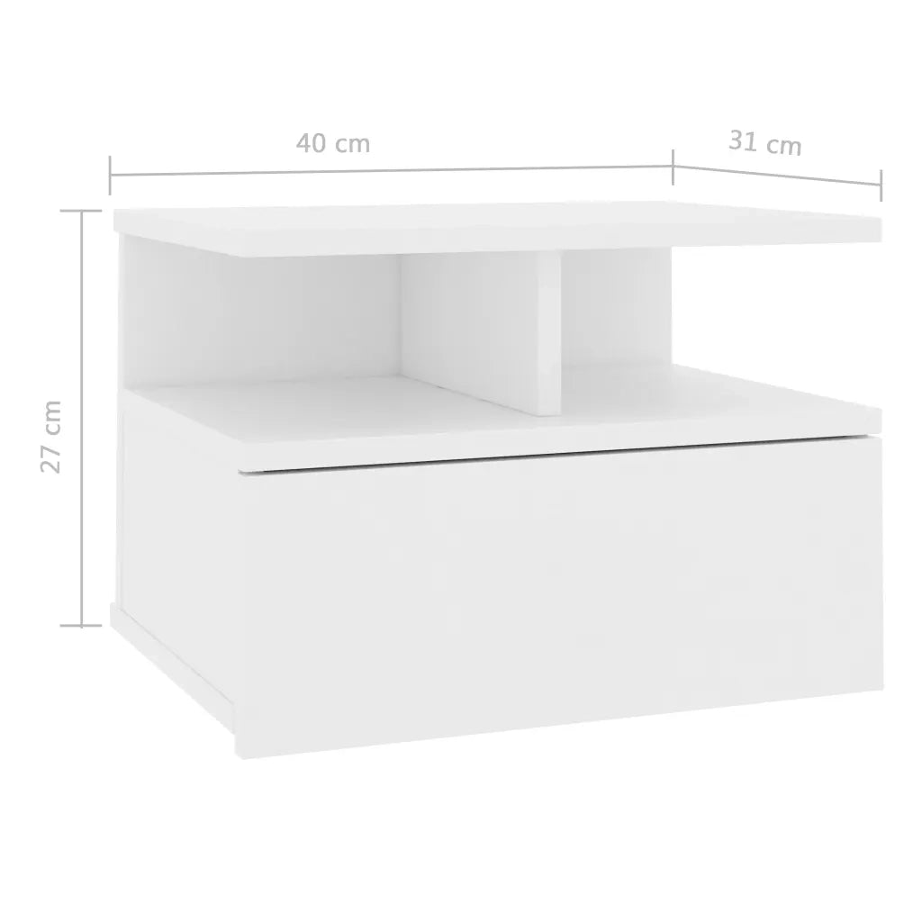 Set di 2 Comodini | Armadio da Notte | Mobiletto da notte Pensili Bianchi 40x31x27 cm in Legno Multistrato