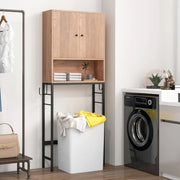 Armadio per Stoccaggio Sopra il WC, Organizzatore da Bagno con Armadietto a Doppia Porta, Scomparto Aperto, Mensola Regolabile a 5 Livelli e Barra Inferiore Regolabile (Naturale)