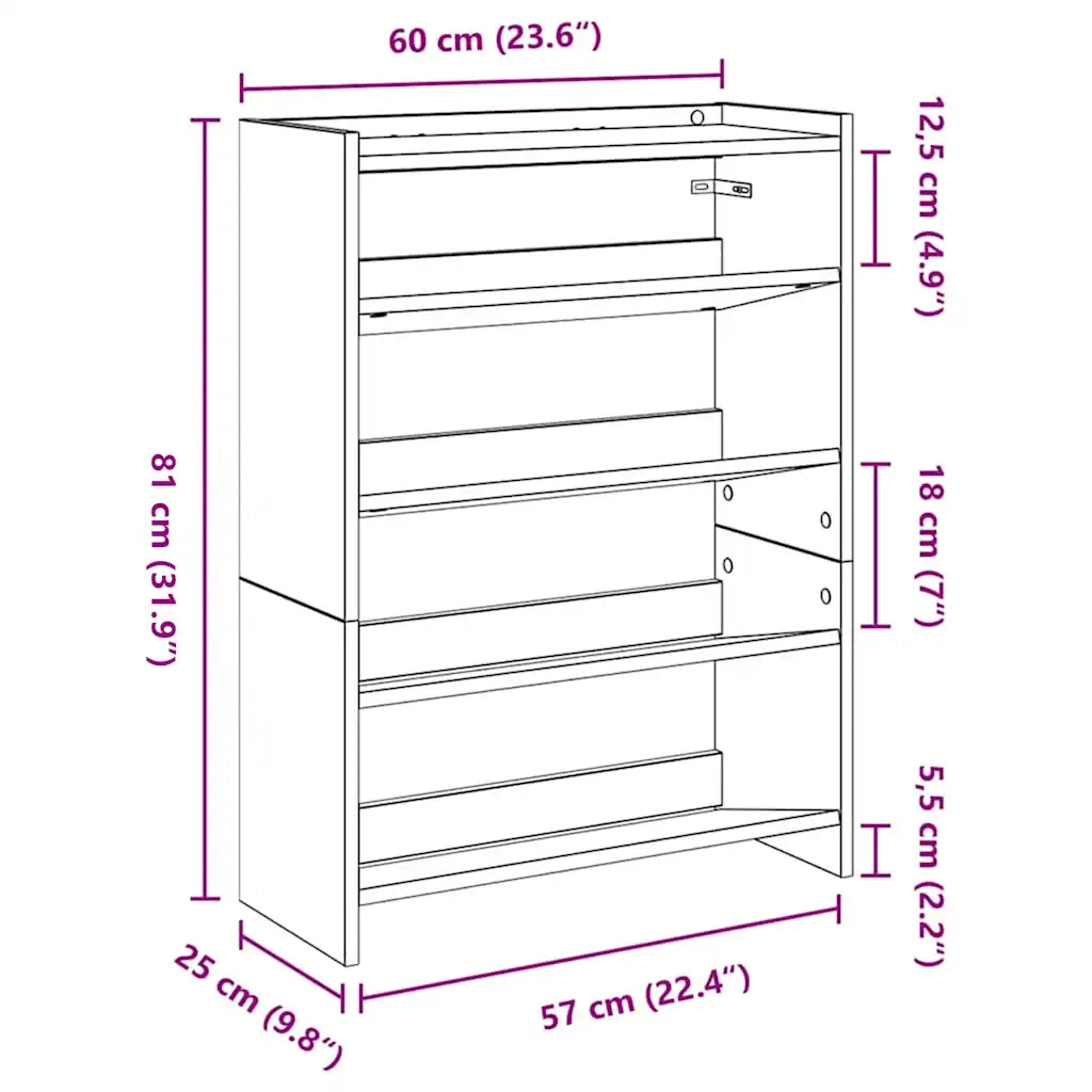 vidaXL Scarpiera Rovere Sonoma 60x25x81 cm in Legno Multistrato