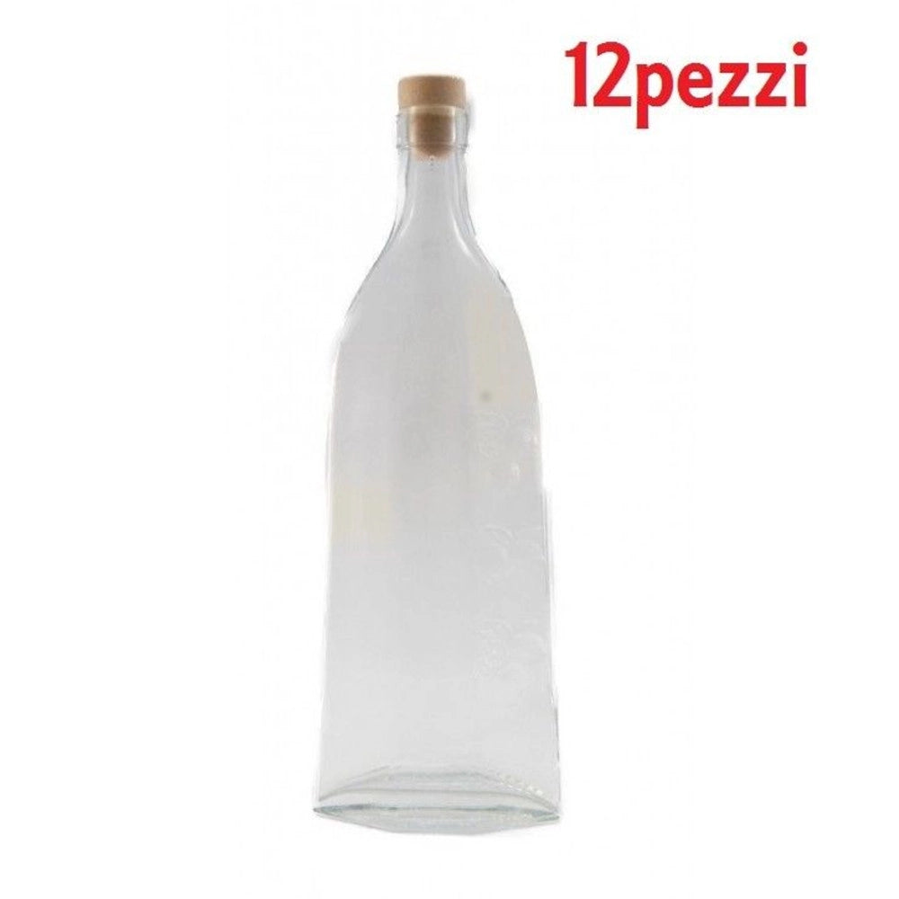 Trade Shop - Set 12 Pezzi Bottiglie Bottigline Vetro Trasparente Luxuri Con Tappo 500cc -