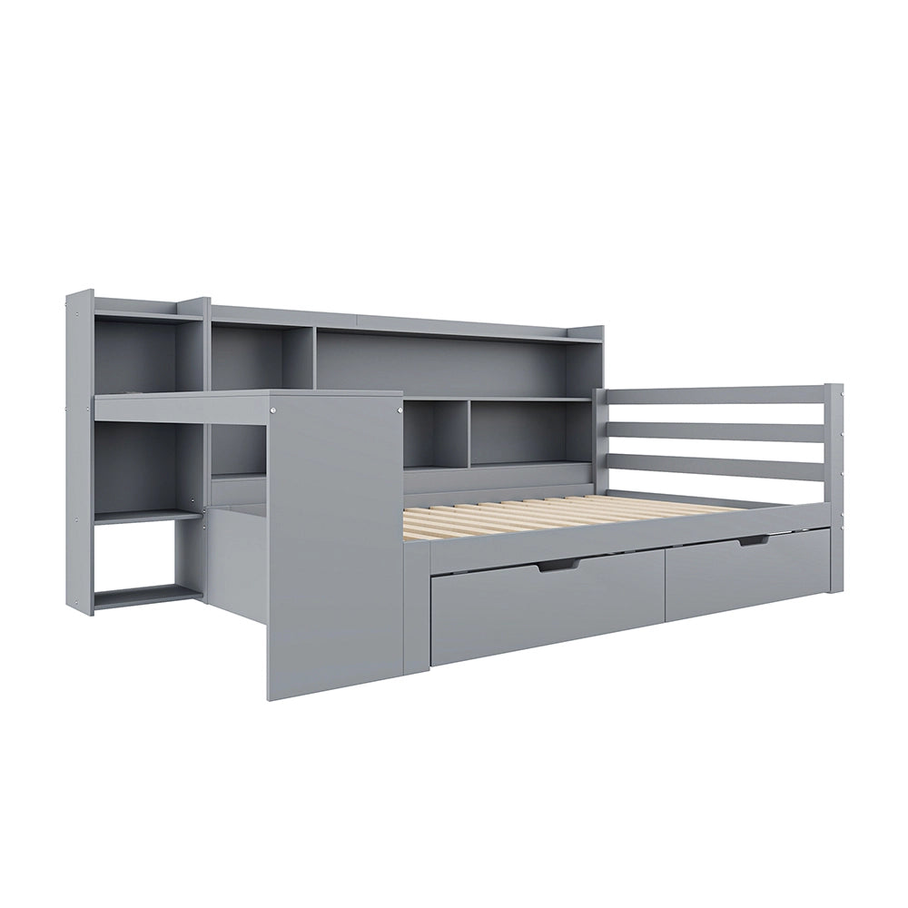 Divano letto-Xylo-90x200 cm-scrivania, scaffali, grigio
