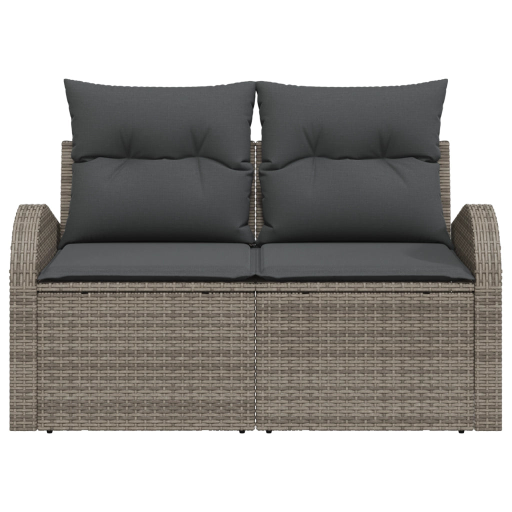 Divano da Giardino a 2 Posti con Cuscini Grigio Polyrattan