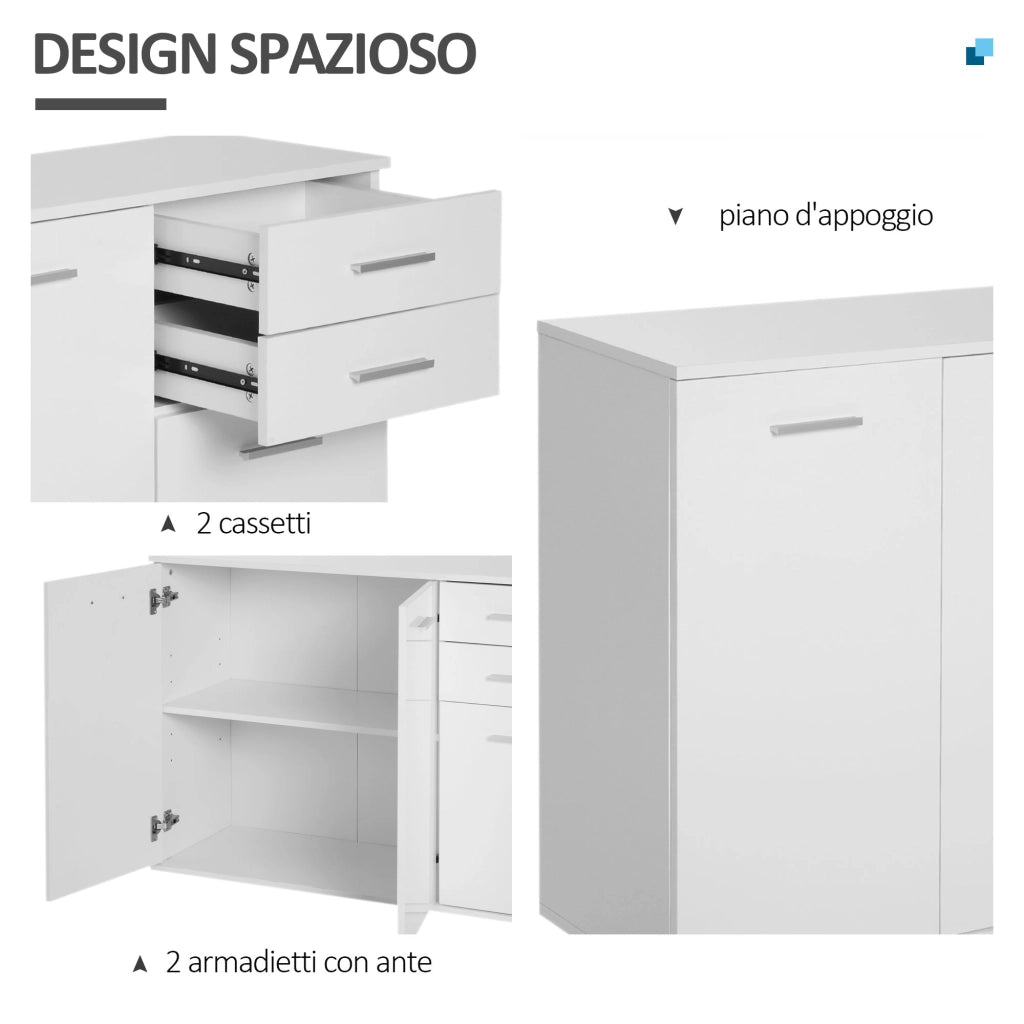 Credenza Bianca 106x35x76 con Cassetti Regolabili in Legno per Ufficio e Soggiorno