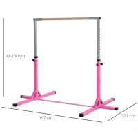Barra da Ginnastica Artistica per Bambini 3+ Anni con Altezza Regolabile 92-150 cm, in Acciaio e Legno Massello di Faggio, Sbarra Orizzontali Danza Attrezzatura Palestra Antiscivolo, Rosa