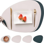 Tavoliere in Pelle e Piatti di Supporto - Set di 4 Beige/Verde - Impermeabile Senza Slittamento Lavabile