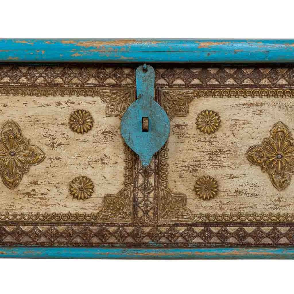 Baule in legno blu fatto a mano 115x40x45h cm