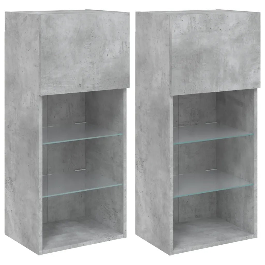 vidaXL Mobili TV con Luci LED 2pz Grigio Cemento 40,5x30x90 cm