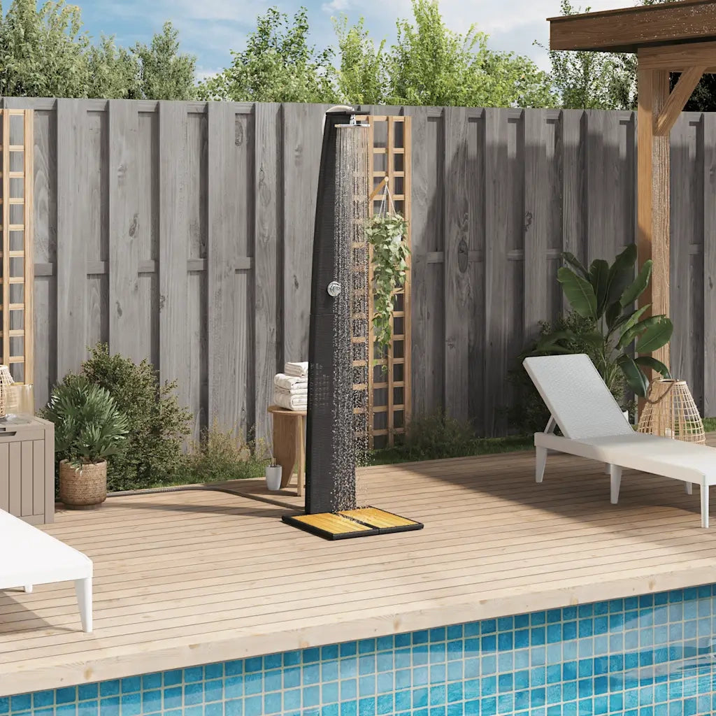 Doccia da Esterno Nera 55x60x224cm in Polyrattan e Legno Acacia CFW4721646