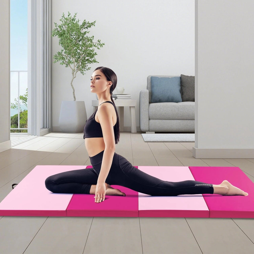 Tappetino Palestra Pieghevole a 4 Pannelli, Tappetino Ginnastica 300 x 117 x 5 CM con Maniglie e Chiusure a Strappo, per Ginnastica, Yoga e Stretching