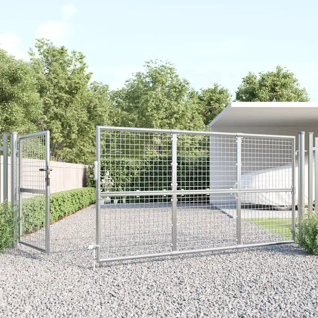 Cancello da Giardino in Rete Argento 350x175 cm Acciaio Zincato