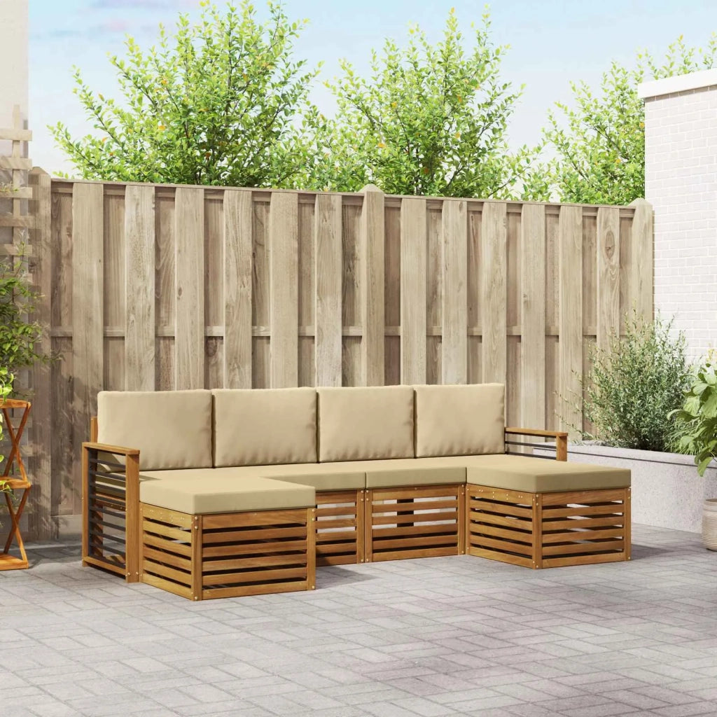 Set divani 6 pcs Naturale e Beige Legno di Acacia Massello 3375263
