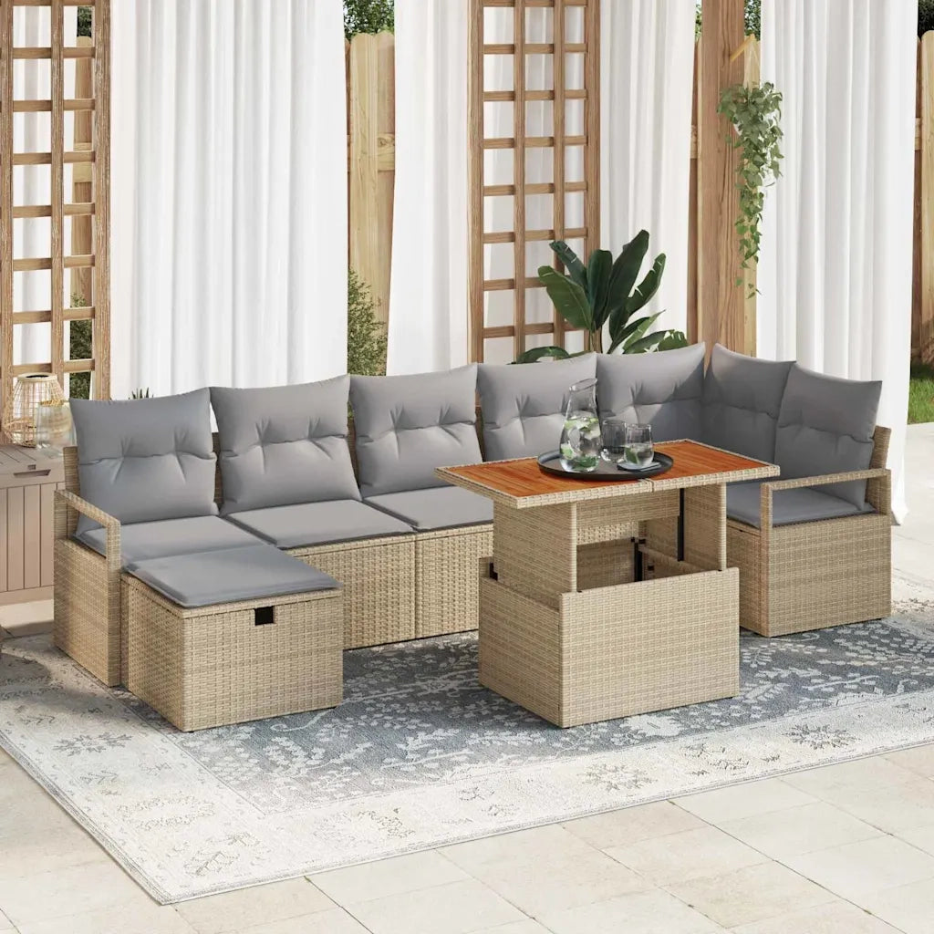 Set Divano da Giardino con cuscino 8 pcs Beige polyrattan 3360004