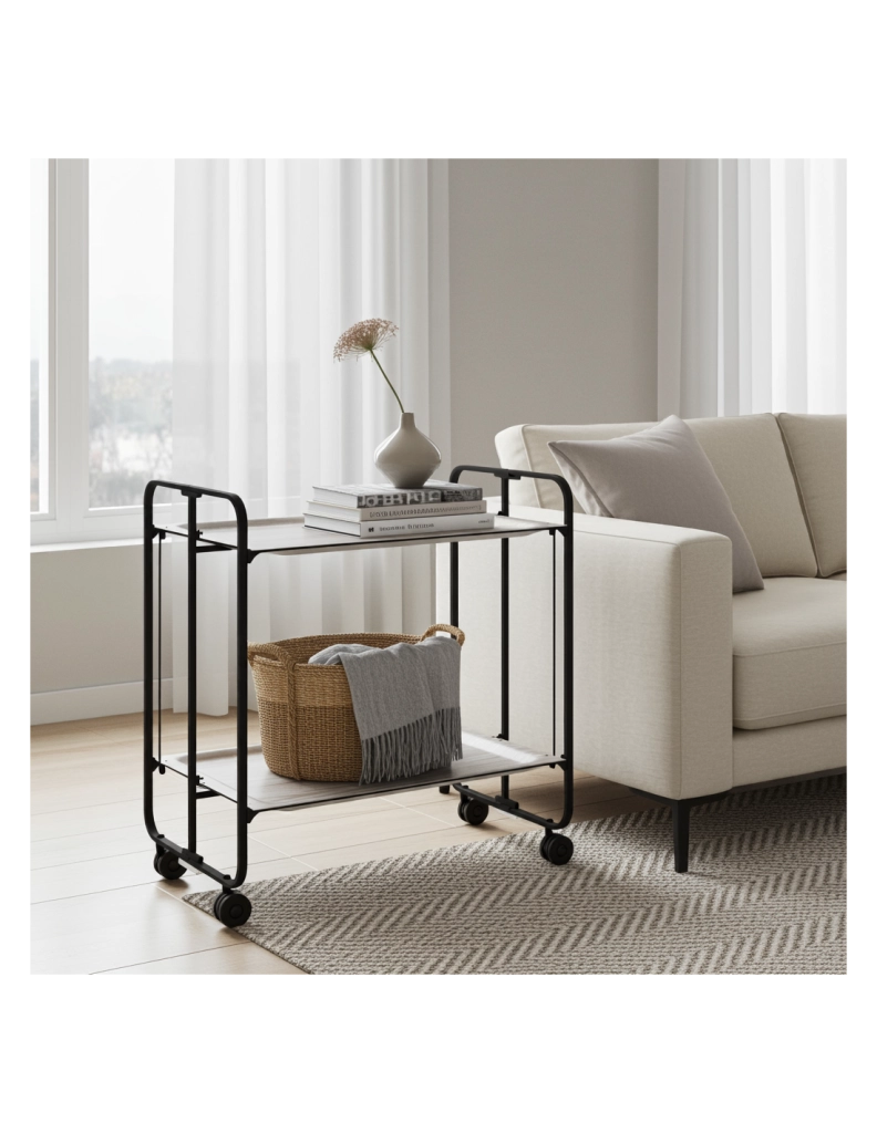Carrello da cucina pieghevole nero con ruote BAUHAUS 2 ripiani