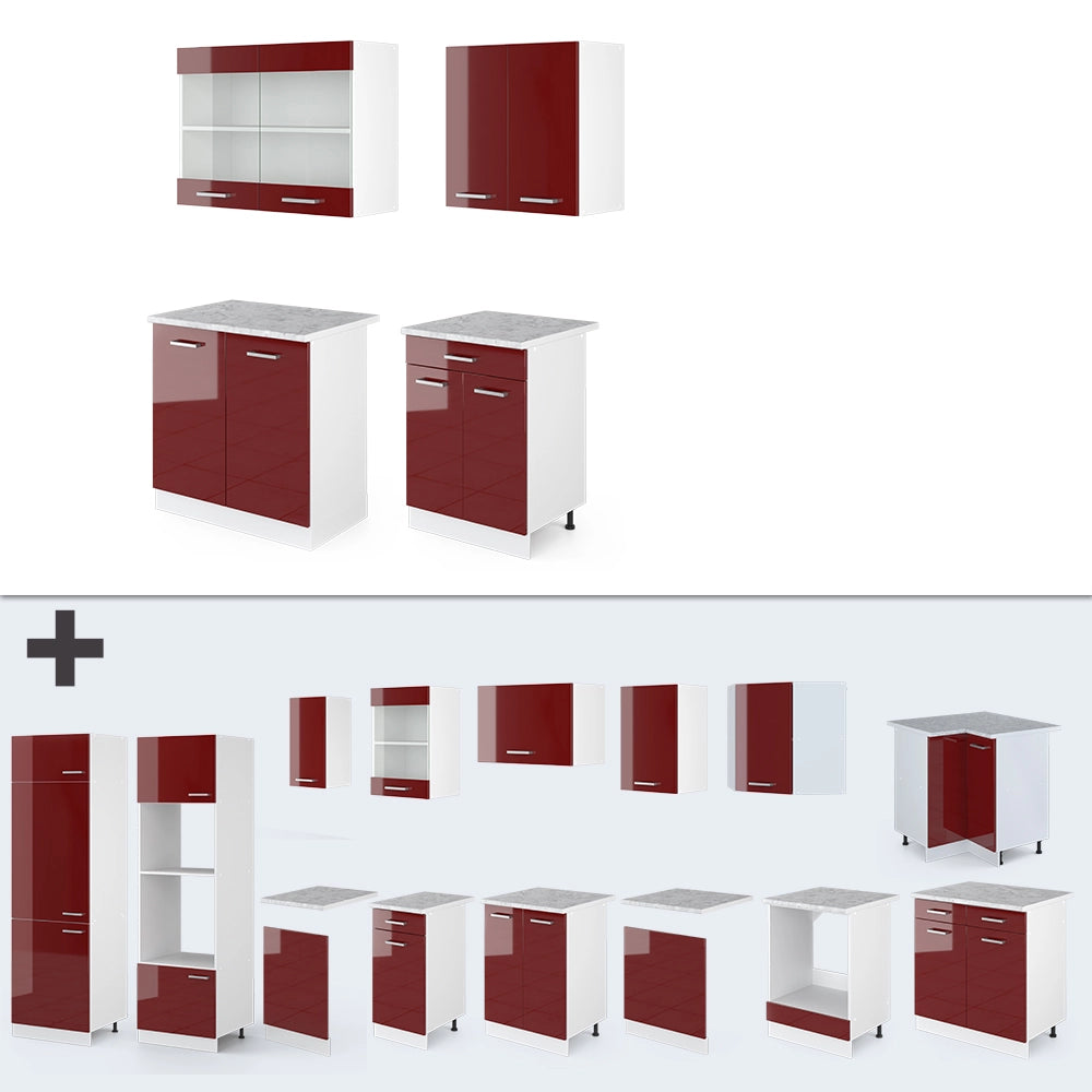 Vicco Cucina monoblocco Rosso lucido/bianco 140 cm , PL Rovere