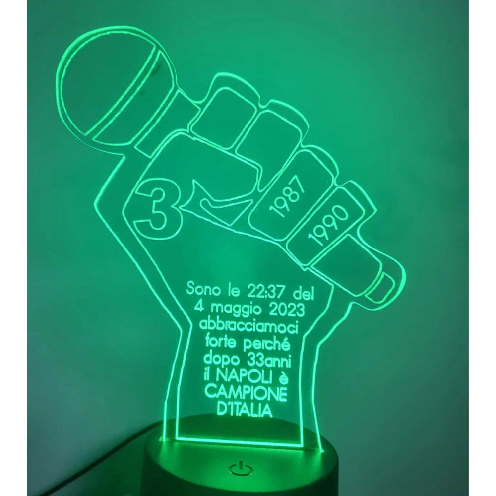 Trade Shop - Lampada 3d Celebrativa Con Colori Rgb Napoli 3 Scudetto Campioni D'italia Design -