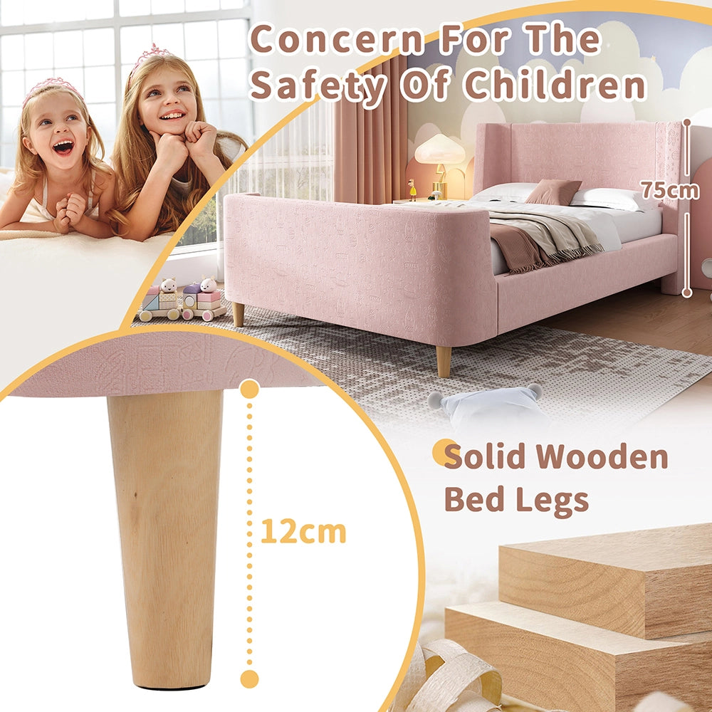 Letto singolo per bambini imbottito - Xylo - 90x200 cm - Velluto rosa