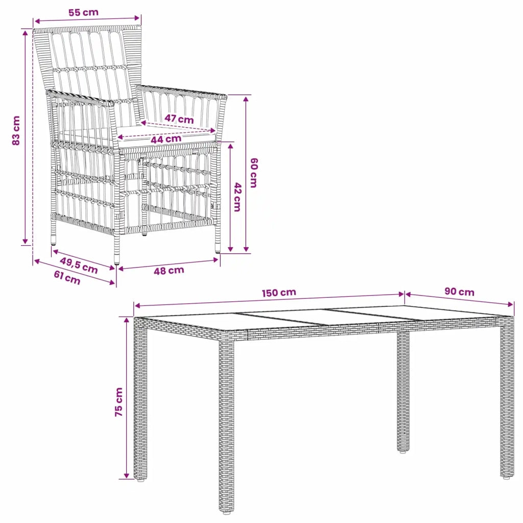 Set da pranzo per esterni 7 pz Grigio polyrattan 3448939