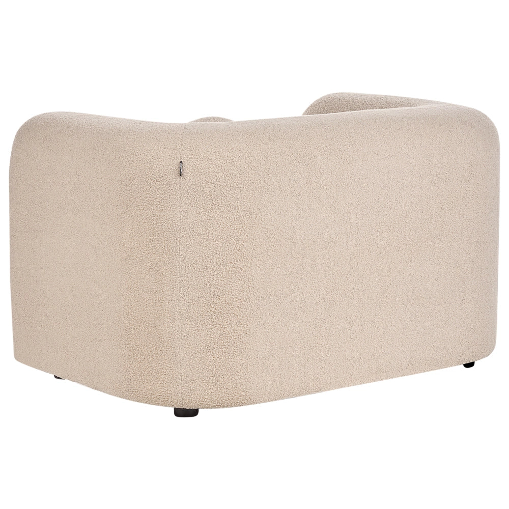 Set da salotto composto da divano e poltrona in bouclè beige 4 posti con cuscini aggiuntivi stile glamour retrò soggiorno