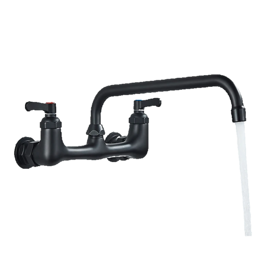 ALEX | rubinetto miscelatore catering rubinetto a parete nero | professionale da cucina in acciaio inox lungo e piatto| acqua ristorante bocca dritta