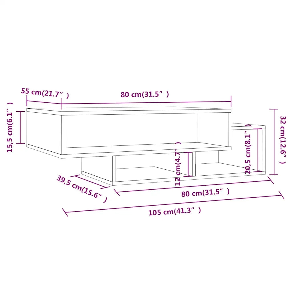 Tavolino da Salotto Grigio Sonoma 105x55x32cm Legno Multistrato 815982