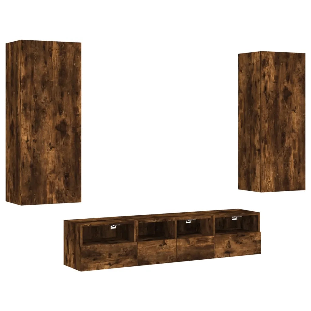 Mobili TV a Muro 5pz | Armadietto TV | Mobile Porta TV Rovere Fumo in Legno Multistrato