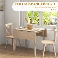 Tavolo Pieghevole Salvaspazio a 2 Ribalte per 2-4 Persone in Legno di Pino, Colore Legno Naturale