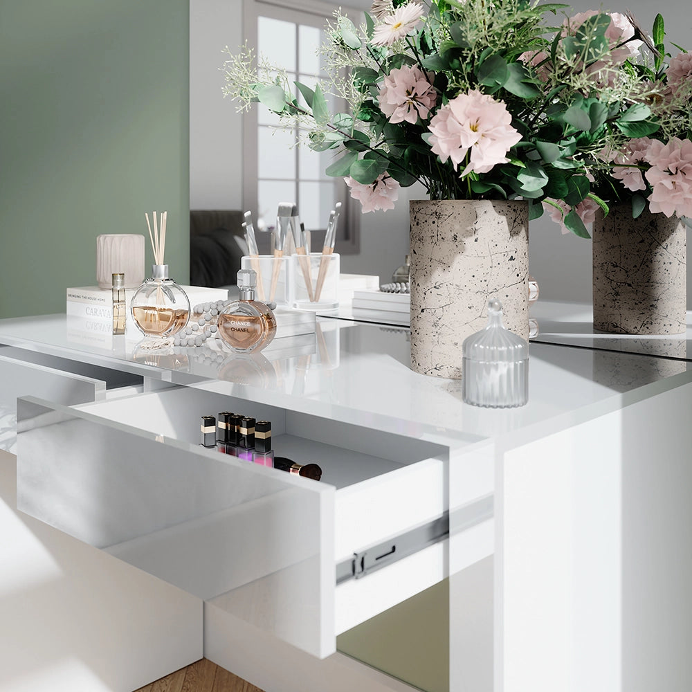Vicco Tavolo da toilette Bianco lucido/bianco 110 cm con specchio