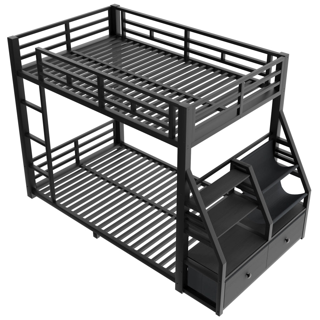 Letto a castello 90x200 cm con LED; legno e metallo nero