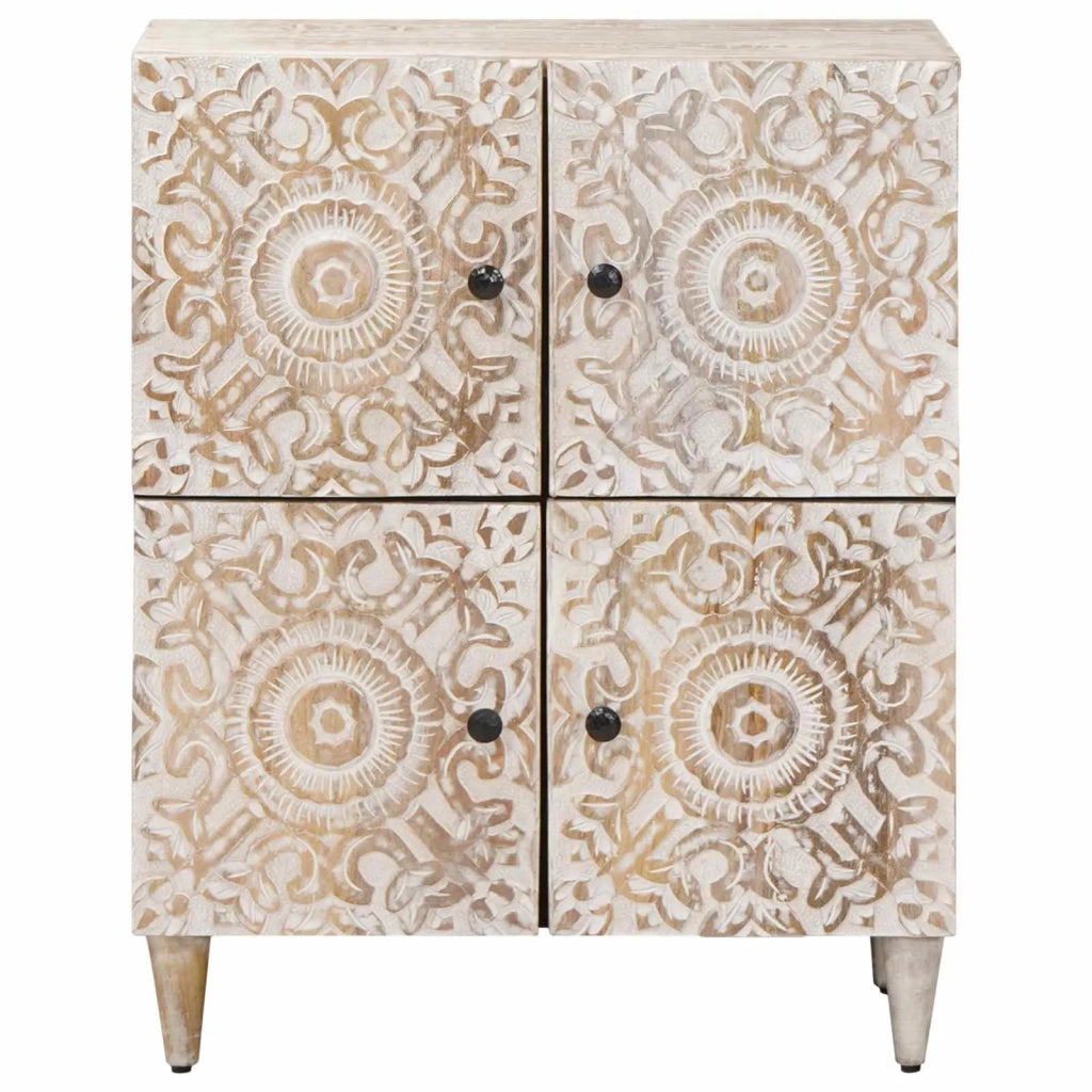 Credenza | Madia | Buffet da pranzo | Armadio da pranzo Bianco 60 x 33,5 x 75 cm Legno di mango massello