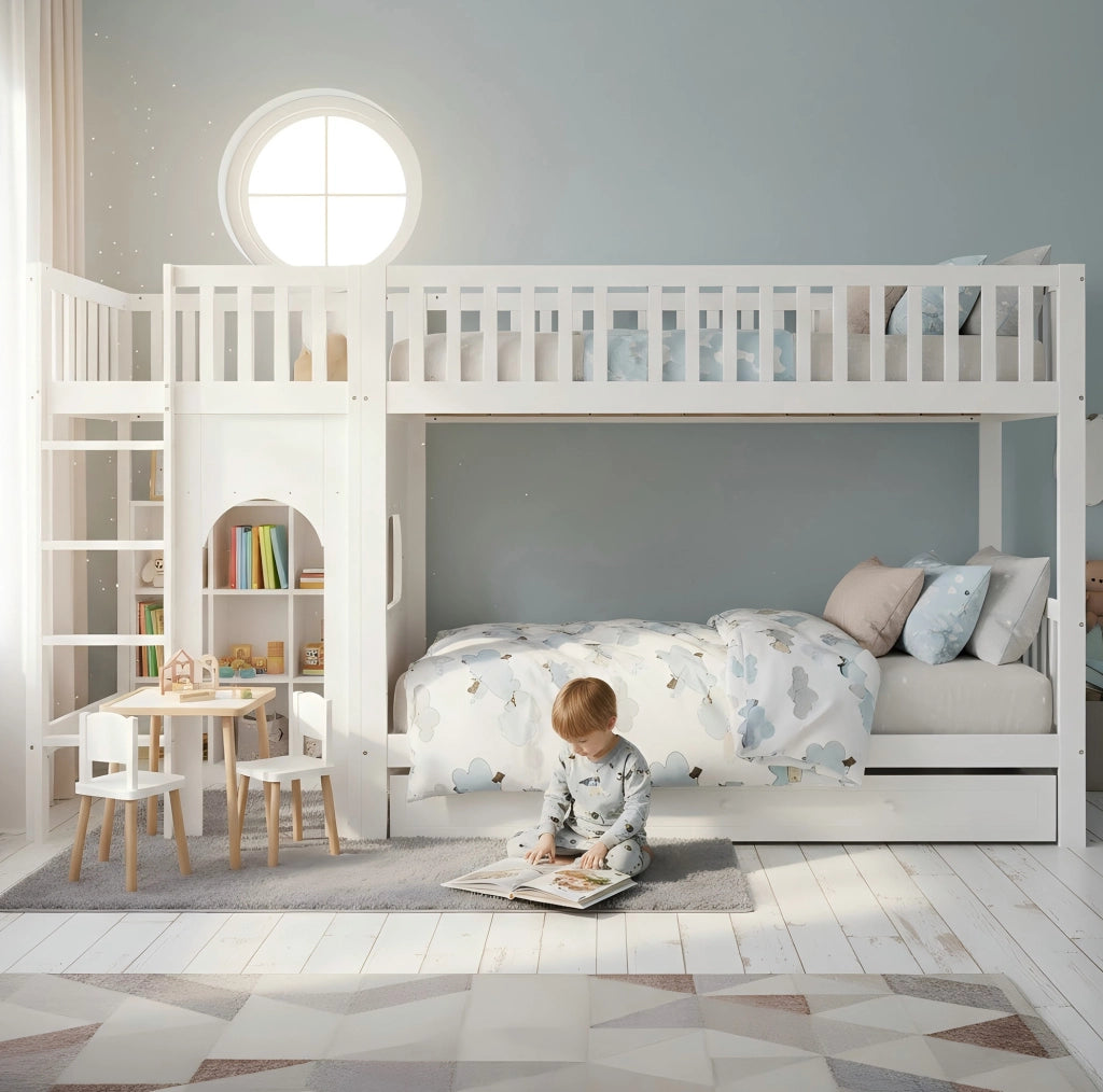 Letto a castello per bambini bianco/naturale 90x200 cm