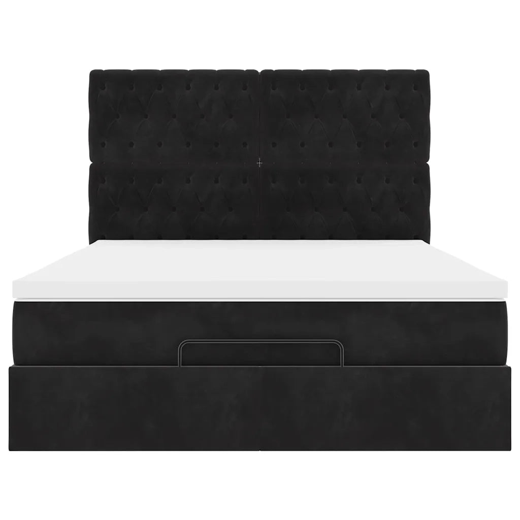 Struttura Letto Pouf con Materassi Nero 140x200 cm in Velluto 3313549