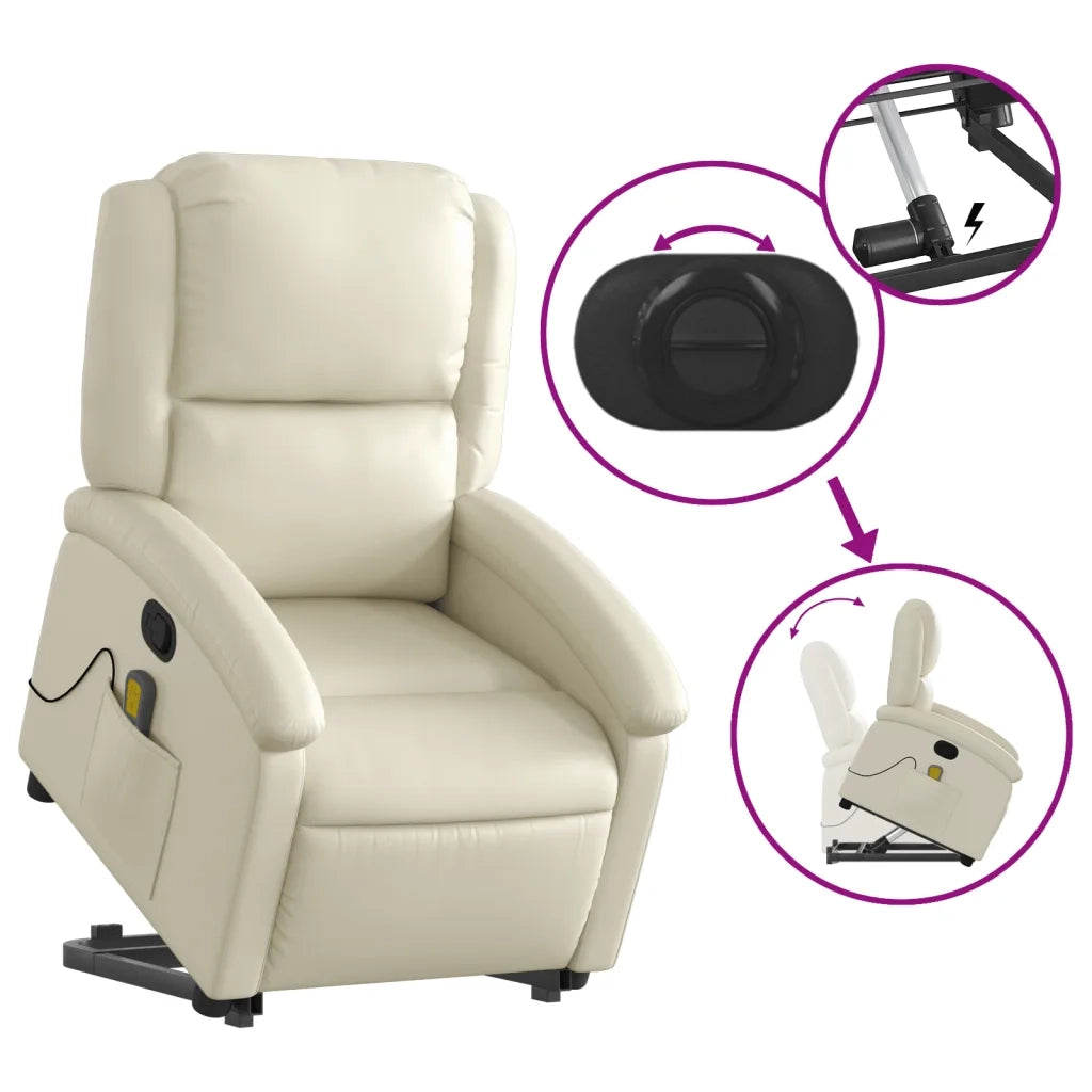 Poltrona | Sedia Relax Alzapersona Reclinabile Massaggio Crema Similpelle