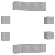 Set di Mobili Porta TV 8 pz | Armadietto TV | Mobile Porta TV Grigio Cemento in Legno Multistrato