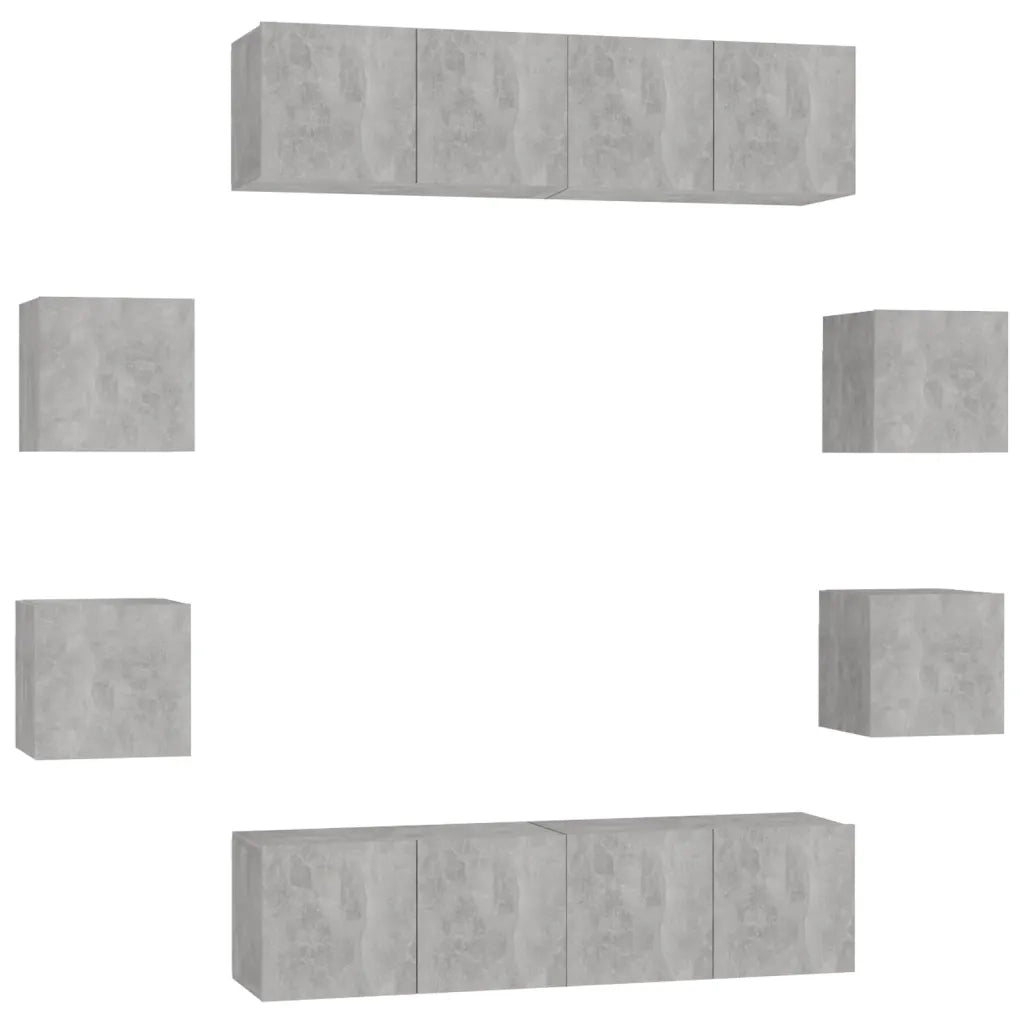 Set di Mobili Porta TV 8 pz | Armadietto TV | Mobile Porta TV Grigio Cemento in Legno Multistrato