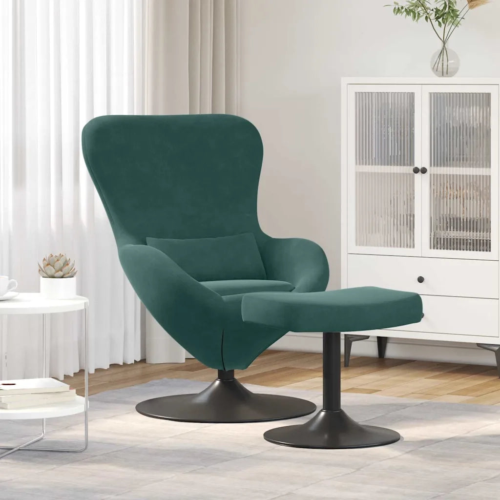 Sedia Egg con Pouf Verde Scuro Velluto 42002746
